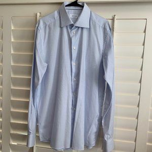 Eton Contemporary Fine Twill Light Blue Pattern Button Up Shirt-17 1/2